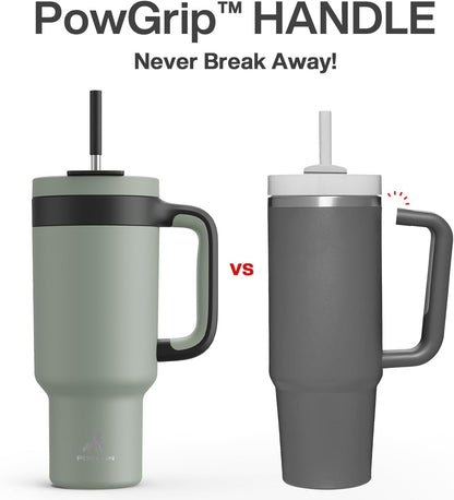 40 oz Tumbler with Handle, 2-in-1 Straw and Sip Lid, Leakproof, Dishwasher Safe, Insulated Stainless Steel Travel Coffee Mug, Keeps Cold for 34 Hours, Fits in Car Cup Holder (Deepsea)
