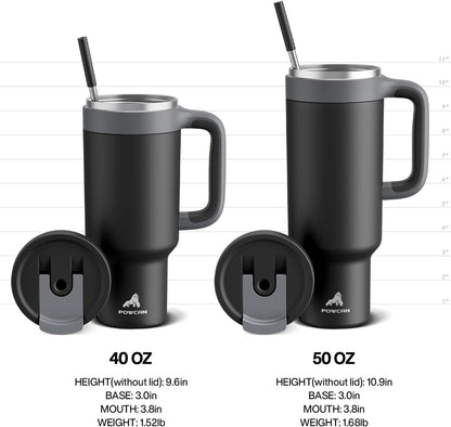 40 oz Tumbler with Handle, 2-in-1 Straw and Sip Lid, Leakproof, Dishwasher Safe, Insulated Stainless Steel Travel Coffee Mug, Keeps Cold for 34 Hours, Fits in Car Cup Holder (Deepsea)