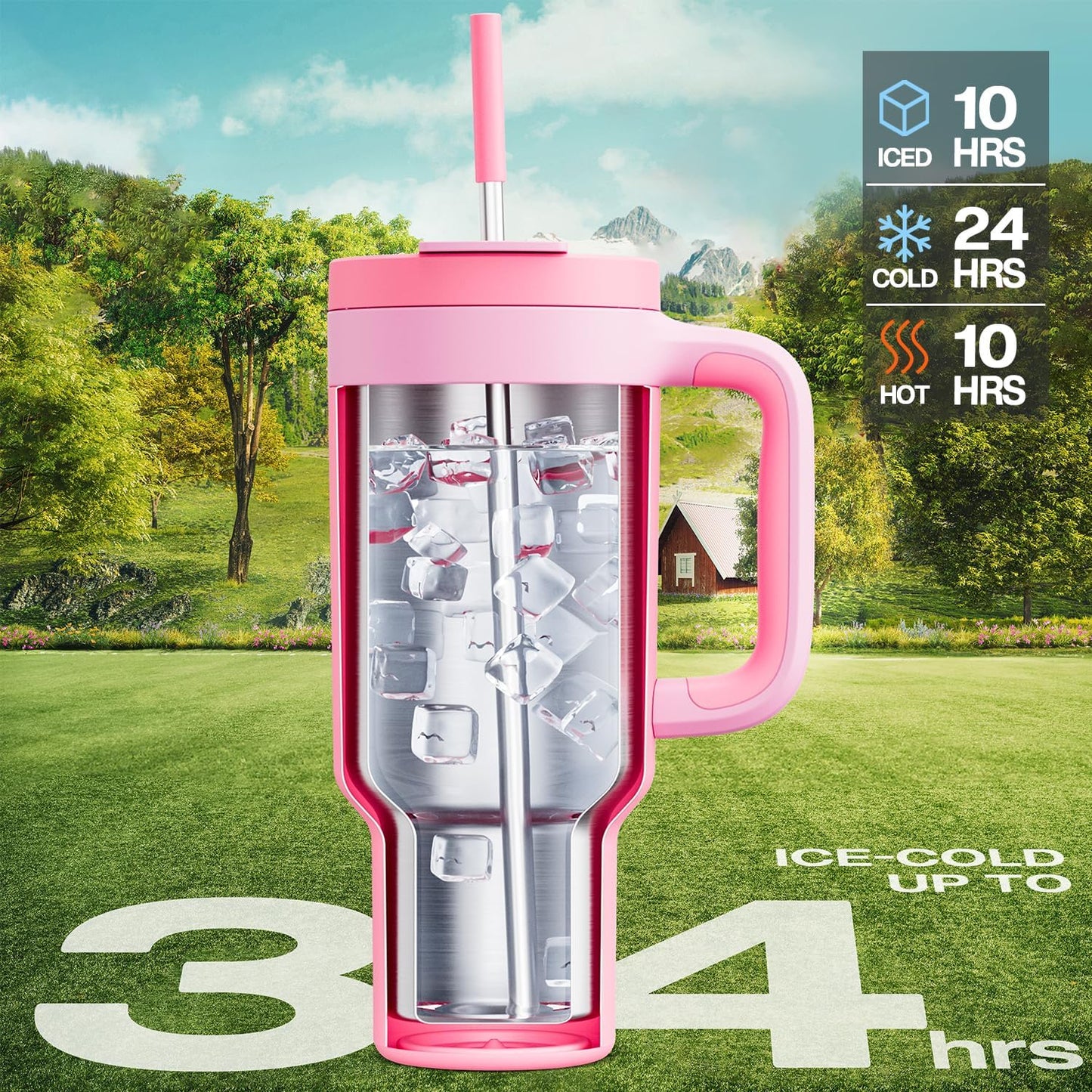 40 oz Tumbler with Handle, 2-in-1 Straw and Sip Lid, Leakproof, Dishwasher Safe, Insulated Stainless Steel Travel Coffee Mug, Keeps Cold for 34 Hours, Fits in Car Cup Holder (Deepsea)