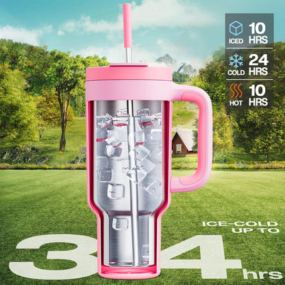 40 oz Tumbler with Handle, 2-in-1 Straw and Sip Lid, Leakproof, Dishwasher Safe, Insulated Stainless Steel Travel Coffee Mug, Keeps Cold for 34 Hours, Fits in Car Cup Holder (Deepsea)