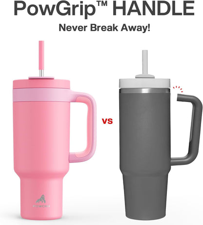40 oz Tumbler with Handle, 2-in-1 Straw and Sip Lid, Leakproof, Dishwasher Safe, Insulated Stainless Steel Travel Coffee Mug, Keeps Cold for 34 Hours, Fits in Car Cup Holder (Deepsea)