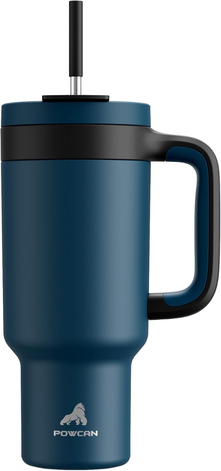 40 oz Tumbler with Handle, 2-in-1 Straw and Sip Lid, Leakproof, Dishwasher Safe, Insulated Stainless Steel Travel Coffee Mug, Keeps Cold for 34 Hours, Fits in Car Cup Holder (Deepsea)