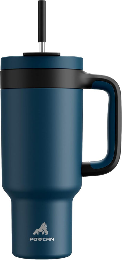 40 oz Tumbler with Handle, 2-in-1 Straw and Sip Lid, Leakproof, Dishwasher Safe, Insulated Stainless Steel Travel Coffee Mug, Keeps Cold for 34 Hours, Fits in Car Cup Holder (Deepsea)