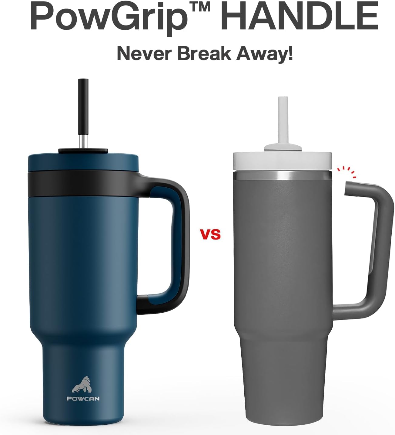 40 oz Tumbler with Handle, 2-in-1 Straw and Sip Lid, Leakproof, Dishwasher Safe, Insulated Stainless Steel Travel Coffee Mug, Keeps Cold for 34 Hours, Fits in Car Cup Holder (Deepsea)