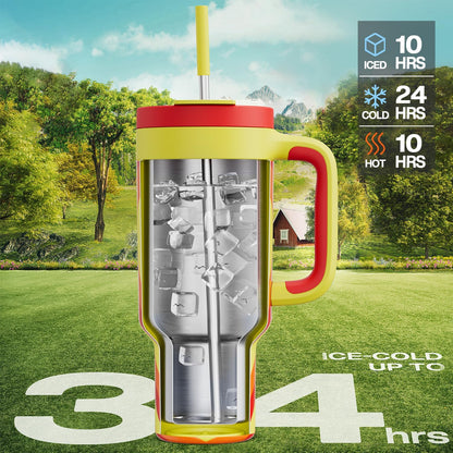 40 oz Tumbler with Handle, 2-in-1 Straw and Sip Lid, Leakproof, Dishwasher Safe, Insulated Stainless Steel Travel Coffee Mug, Keeps Cold for 34 Hours, Fits in Car Cup Holder (Deepsea)