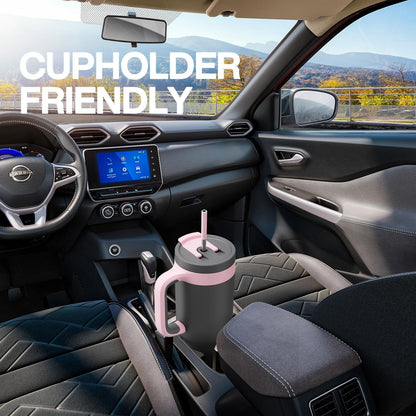 40 oz Tumbler with Handle, 2-in-1 Straw and Sip Lid, Leakproof, Dishwasher Safe, Insulated Stainless Steel Travel Coffee Mug, Keeps Cold for 34 Hours, Fits in Car Cup Holder (Deepsea)