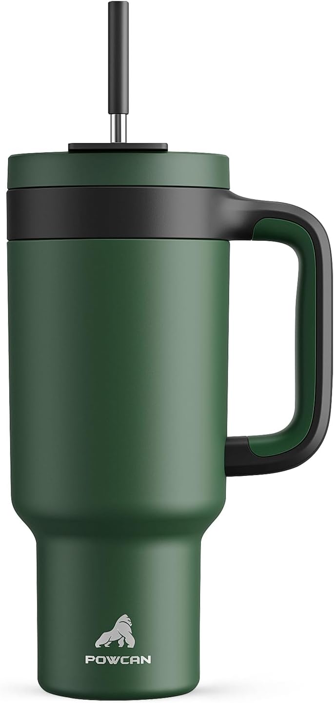 40 oz Tumbler with Handle, 2-in-1 Straw and Sip Lid, Leakproof, Dishwasher Safe, Insulated Stainless Steel Travel Coffee Mug, Keeps Cold for 34 Hours, Fits in Car Cup Holder (Deepsea)