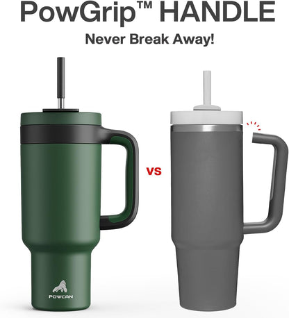 40 oz Tumbler with Handle, 2-in-1 Straw and Sip Lid, Leakproof, Dishwasher Safe, Insulated Stainless Steel Travel Coffee Mug, Keeps Cold for 34 Hours, Fits in Car Cup Holder (Deepsea)