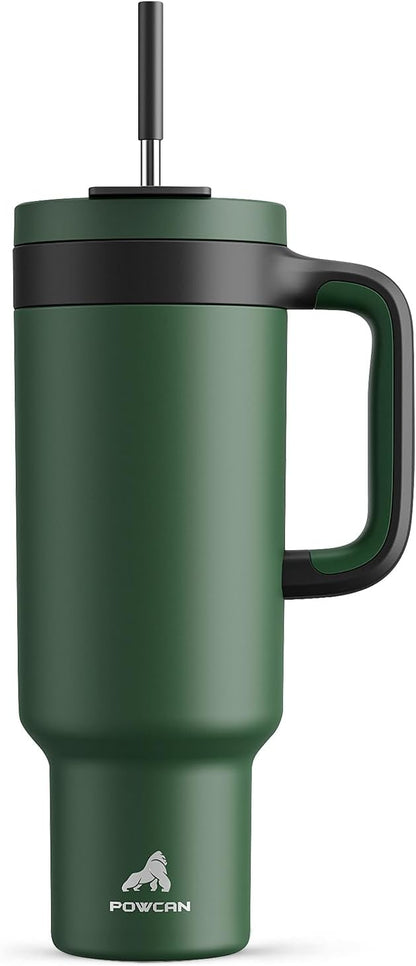 40 oz Tumbler with Handle, 2-in-1 Straw and Sip Lid, Leakproof, Dishwasher Safe, Insulated Stainless Steel Travel Coffee Mug, Keeps Cold for 34 Hours, Fits in Car Cup Holder (Deepsea)