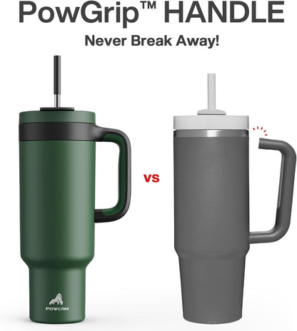 40 oz Tumbler with Handle, 2-in-1 Straw and Sip Lid, Leakproof, Dishwasher Safe, Insulated Stainless Steel Travel Coffee Mug, Keeps Cold for 34 Hours, Fits in Car Cup Holder (Deepsea)