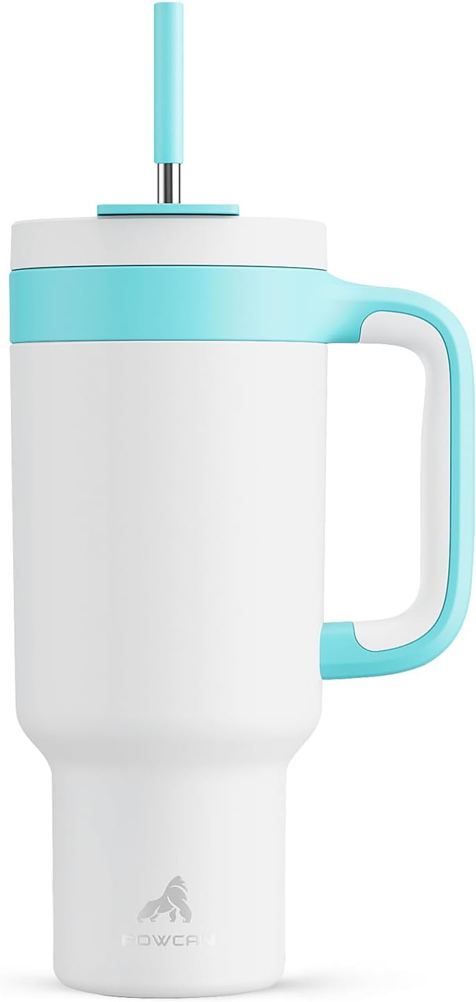 40 oz Tumbler with Handle, 2-in-1 Straw and Sip Lid, Leakproof, Dishwasher Safe, Insulated Stainless Steel Travel Coffee Mug, Keeps Cold for 34 Hours, Fits in Car Cup Holder (Deepsea)