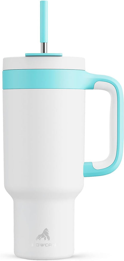 40 oz Tumbler with Handle, 2-in-1 Straw and Sip Lid, Leakproof, Dishwasher Safe, Insulated Stainless Steel Travel Coffee Mug, Keeps Cold for 34 Hours, Fits in Car Cup Holder (Deepsea)