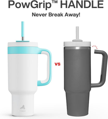 40 oz Tumbler with Handle, 2-in-1 Straw and Sip Lid, Leakproof, Dishwasher Safe, Insulated Stainless Steel Travel Coffee Mug, Keeps Cold for 34 Hours, Fits in Car Cup Holder (Deepsea)