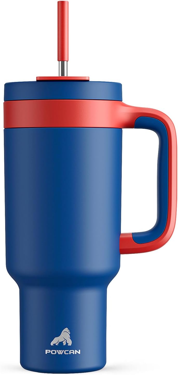 40 oz Tumbler with Handle, 2-in-1 Straw and Sip Lid, Leakproof, Dishwasher Safe, Insulated Stainless Steel Travel Coffee Mug, Keeps Cold for 34 Hours, Fits in Car Cup Holder (Deepsea)
