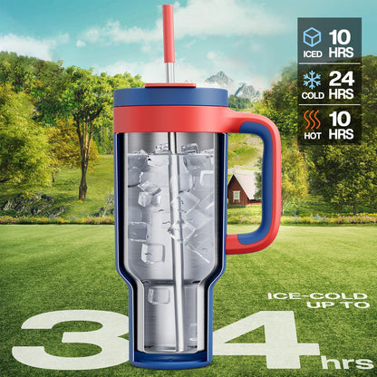 40 oz Tumbler with Handle, 2-in-1 Straw and Sip Lid, Leakproof, Dishwasher Safe, Insulated Stainless Steel Travel Coffee Mug, Keeps Cold for 34 Hours, Fits in Car Cup Holder (Deepsea)