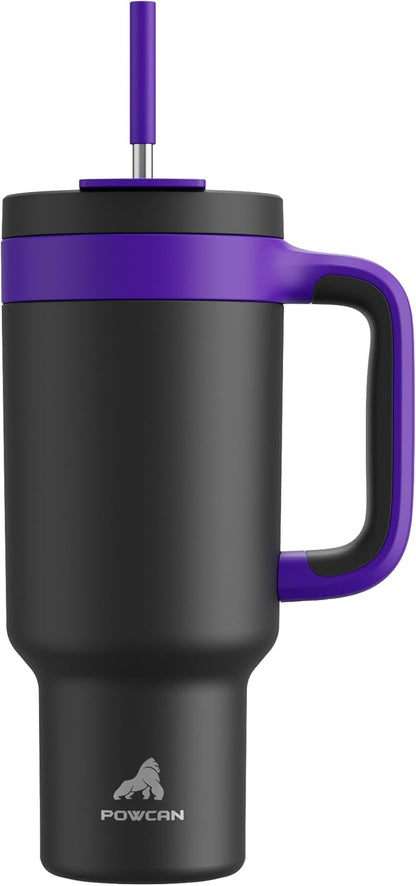 40 oz Tumbler with Handle, 2-in-1 Straw and Sip Lid, Leakproof, Dishwasher Safe, Insulated Stainless Steel Travel Coffee Mug, Keeps Cold for 34 Hours, Fits in Car Cup Holder (Deepsea)