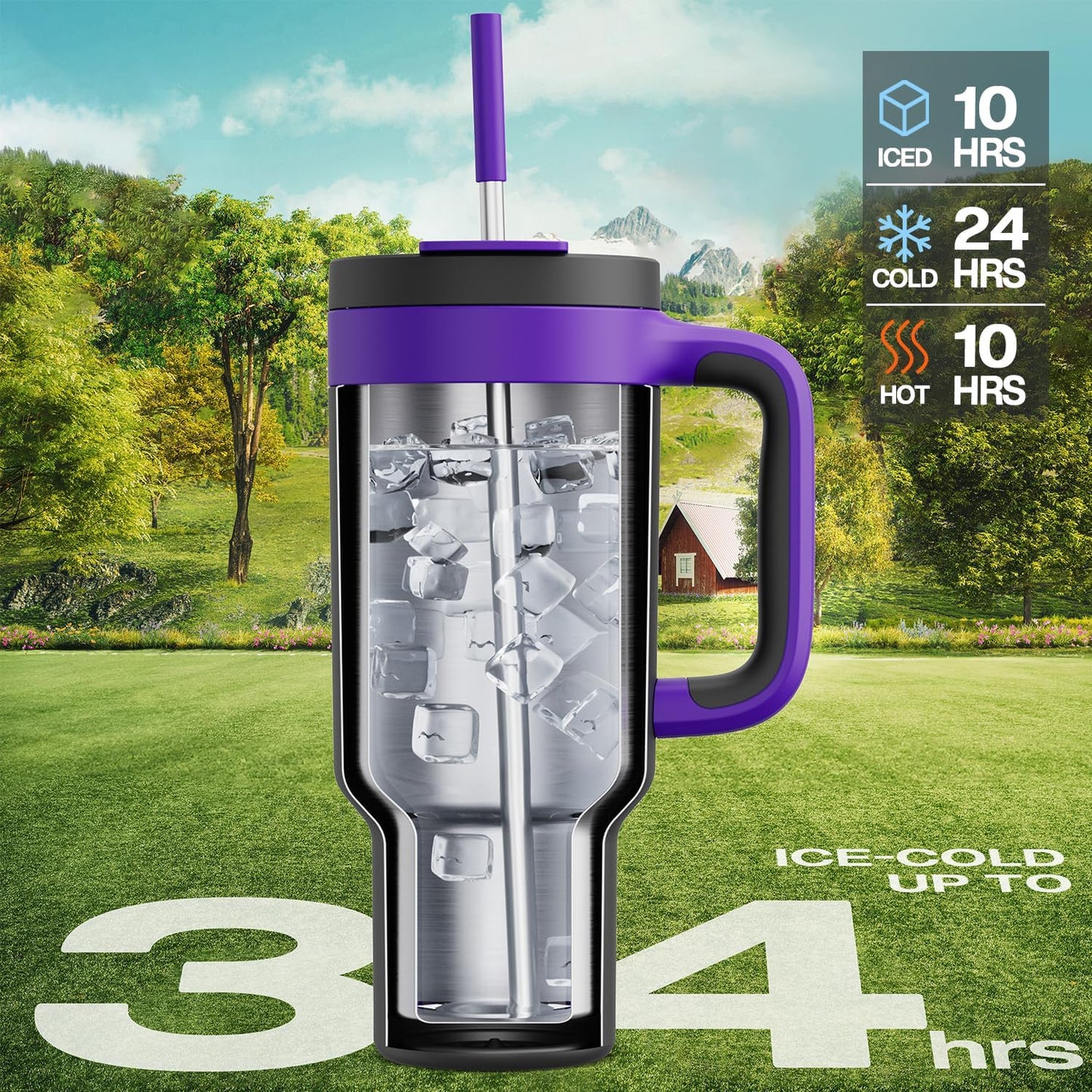 40 oz Tumbler with Handle, 2-in-1 Straw and Sip Lid, Leakproof, Dishwasher Safe, Insulated Stainless Steel Travel Coffee Mug, Keeps Cold for 34 Hours, Fits in Car Cup Holder (Deepsea)