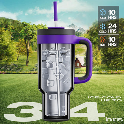 40 oz Tumbler with Handle, 2-in-1 Straw and Sip Lid, Leakproof, Dishwasher Safe, Insulated Stainless Steel Travel Coffee Mug, Keeps Cold for 34 Hours, Fits in Car Cup Holder (Deepsea)