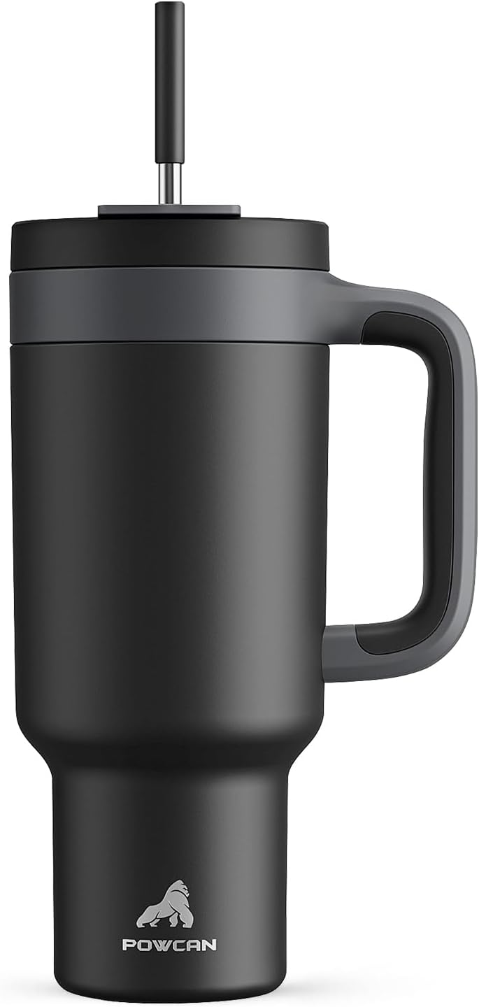 40 oz Tumbler with Handle, 2-in-1 Straw and Sip Lid, Leakproof, Dishwasher Safe, Insulated Stainless Steel Travel Coffee Mug, Keeps Cold for 34 Hours, Fits in Car Cup Holder (Deepsea)