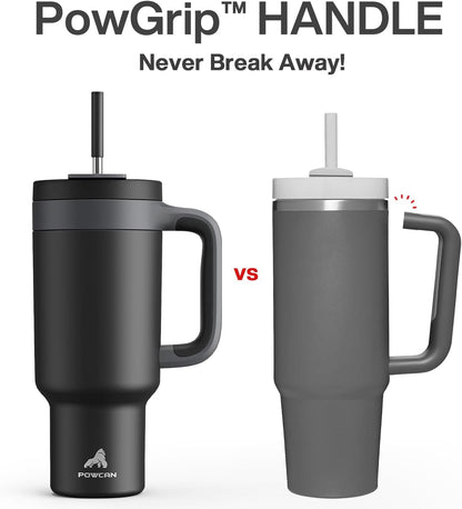 40 oz Tumbler with Handle, 2-in-1 Straw and Sip Lid, Leakproof, Dishwasher Safe, Insulated Stainless Steel Travel Coffee Mug, Keeps Cold for 34 Hours, Fits in Car Cup Holder (Deepsea)