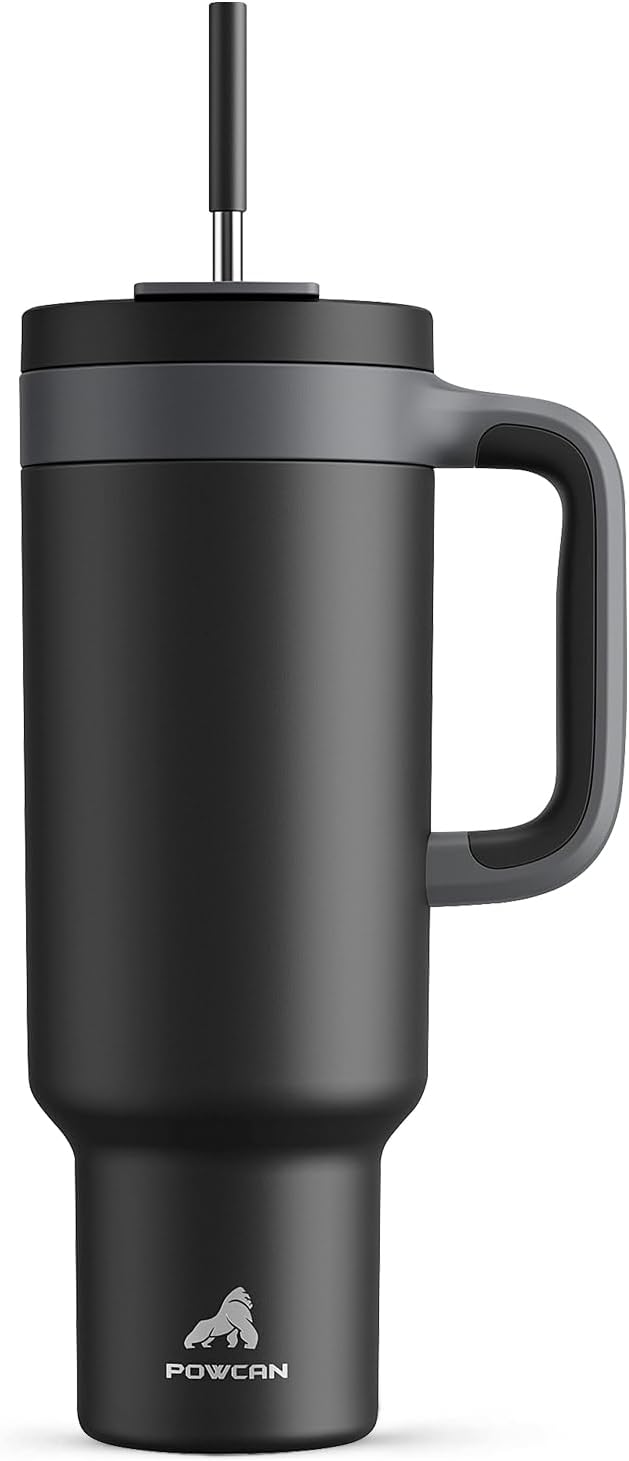 40 oz Tumbler with Handle, 2-in-1 Straw and Sip Lid, Leakproof, Dishwasher Safe, Insulated Stainless Steel Travel Coffee Mug, Keeps Cold for 34 Hours, Fits in Car Cup Holder (Deepsea)