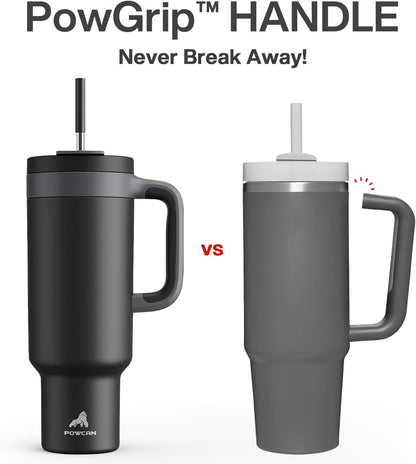 40 oz Tumbler with Handle, 2-in-1 Straw and Sip Lid, Leakproof, Dishwasher Safe, Insulated Stainless Steel Travel Coffee Mug, Keeps Cold for 34 Hours, Fits in Car Cup Holder (Deepsea)
