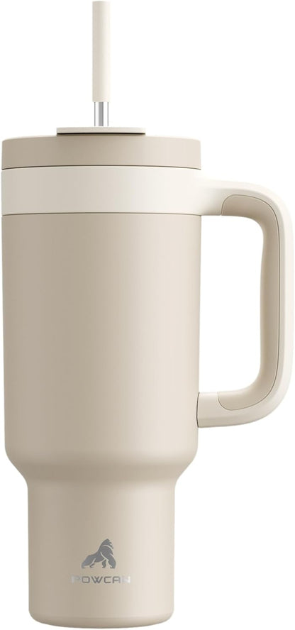 40 oz Tumbler with Handle, 2-in-1 Straw and Sip Lid, Leakproof, Dishwasher Safe, Insulated Stainless Steel Travel Coffee Mug, Keeps Cold for 34 Hours, Fits in Car Cup Holder (Deepsea)