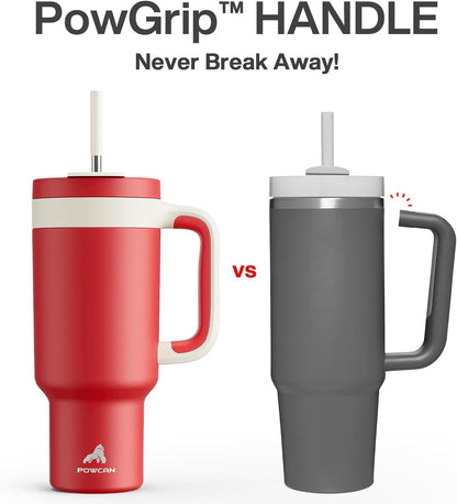 40 oz Tumbler with Handle, 2-in-1 Straw and Sip Lid, Leakproof, Dishwasher Safe, Insulated Stainless Steel Travel Coffee Mug, Keeps Cold for 34 Hours, Fits in Car Cup Holder (Deepsea)