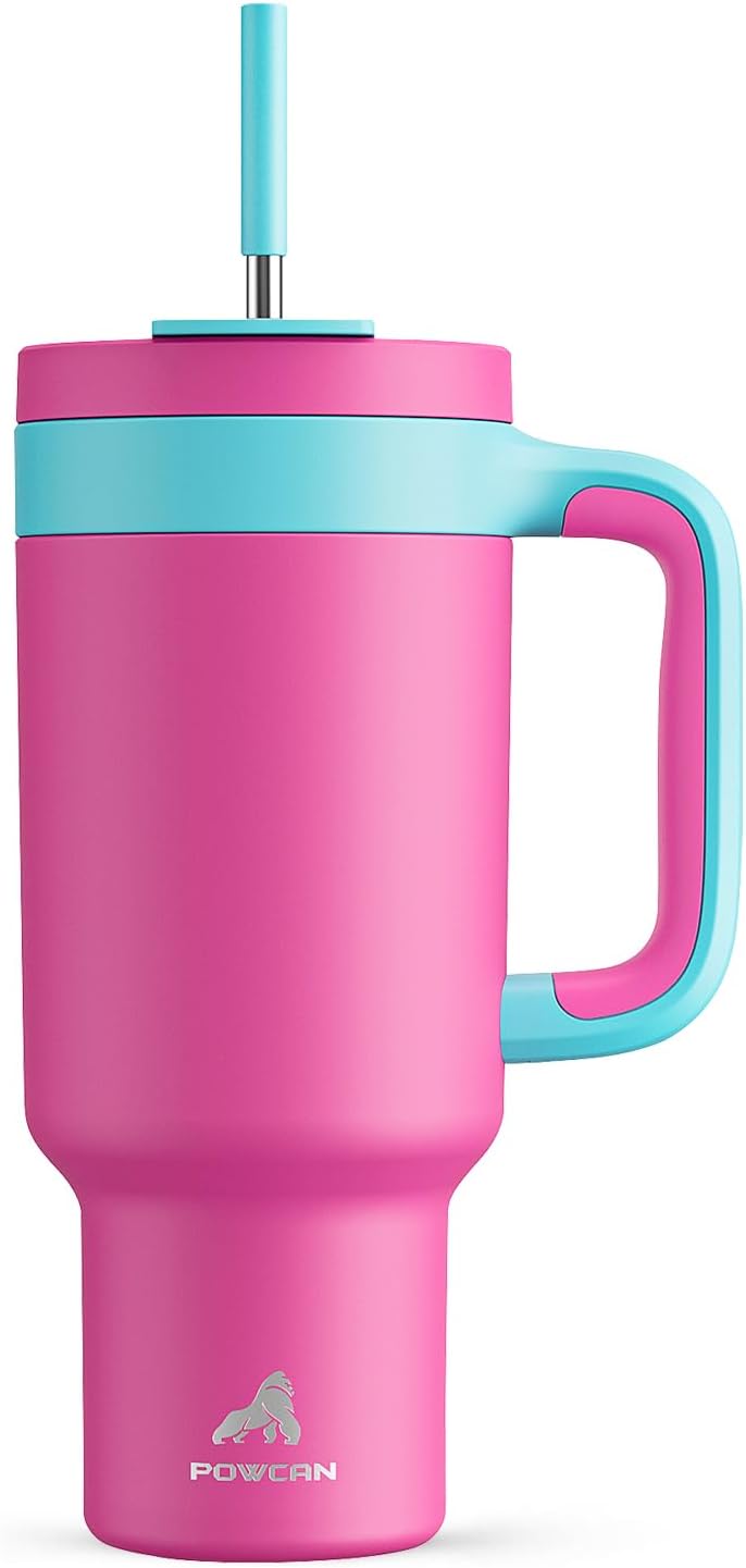 40 oz Tumbler with Handle, 2-in-1 Straw and Sip Lid, Leakproof, Dishwasher Safe, Insulated Stainless Steel Travel Coffee Mug, Keeps Cold for 34 Hours, Fits in Car Cup Holder (Deepsea)