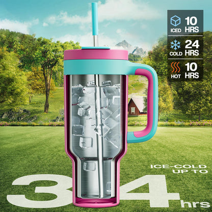 40 oz Tumbler with Handle, 2-in-1 Straw and Sip Lid, Leakproof, Dishwasher Safe, Insulated Stainless Steel Travel Coffee Mug, Keeps Cold for 34 Hours, Fits in Car Cup Holder (Deepsea)