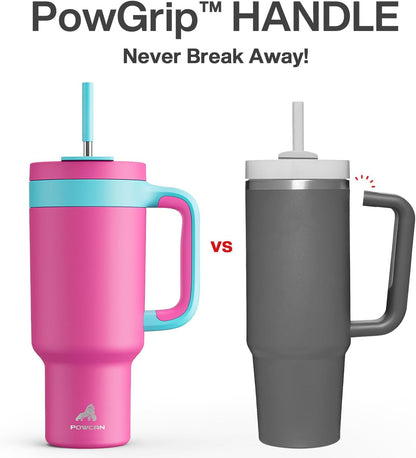 40 oz Tumbler with Handle, 2-in-1 Straw and Sip Lid, Leakproof, Dishwasher Safe, Insulated Stainless Steel Travel Coffee Mug, Keeps Cold for 34 Hours, Fits in Car Cup Holder (Deepsea)