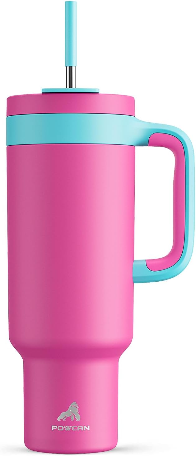 40 oz Tumbler with Handle, 2-in-1 Straw and Sip Lid, Leakproof, Dishwasher Safe, Insulated Stainless Steel Travel Coffee Mug, Keeps Cold for 34 Hours, Fits in Car Cup Holder (Deepsea)