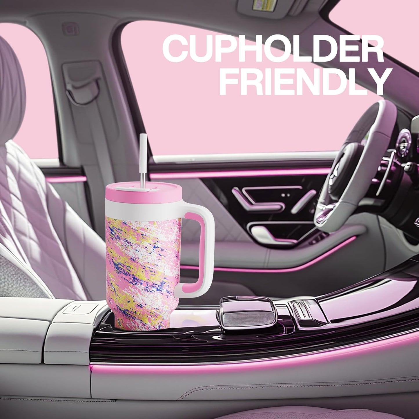 40 oz Tumbler with Handle, 2-in-1 Straw and Sip Lid, Leakproof, Dishwasher Safe, Insulated Stainless Steel Travel Coffee Mug, Keeps Cold for 34 Hours, Fits in Car Cup Holder (Deepsea)