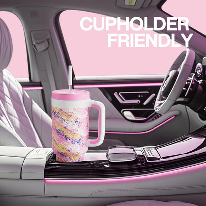 40 oz Tumbler with Handle, 2-in-1 Straw and Sip Lid, Leakproof, Dishwasher Safe, Insulated Stainless Steel Travel Coffee Mug, Keeps Cold for 34 Hours, Fits in Car Cup Holder (Deepsea)
