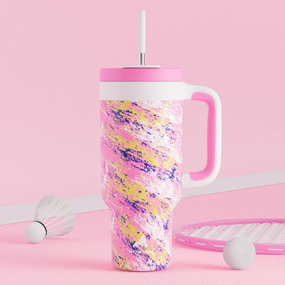 40 oz Tumbler with Handle, 2-in-1 Straw and Sip Lid, Leakproof, Dishwasher Safe, Insulated Stainless Steel Travel Coffee Mug, Keeps Cold for 34 Hours, Fits in Car Cup Holder (Deepsea)