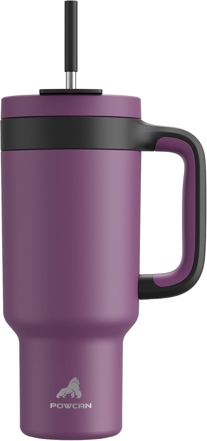 40 oz Tumbler with Handle, 2-in-1 Straw and Sip Lid, Leakproof, Dishwasher Safe, Insulated Stainless Steel Travel Coffee Mug, Keeps Cold for 34 Hours, Fits in Car Cup Holder (Deepsea)