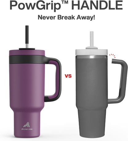 40 oz Tumbler with Handle, 2-in-1 Straw and Sip Lid, Leakproof, Dishwasher Safe, Insulated Stainless Steel Travel Coffee Mug, Keeps Cold for 34 Hours, Fits in Car Cup Holder (Deepsea)