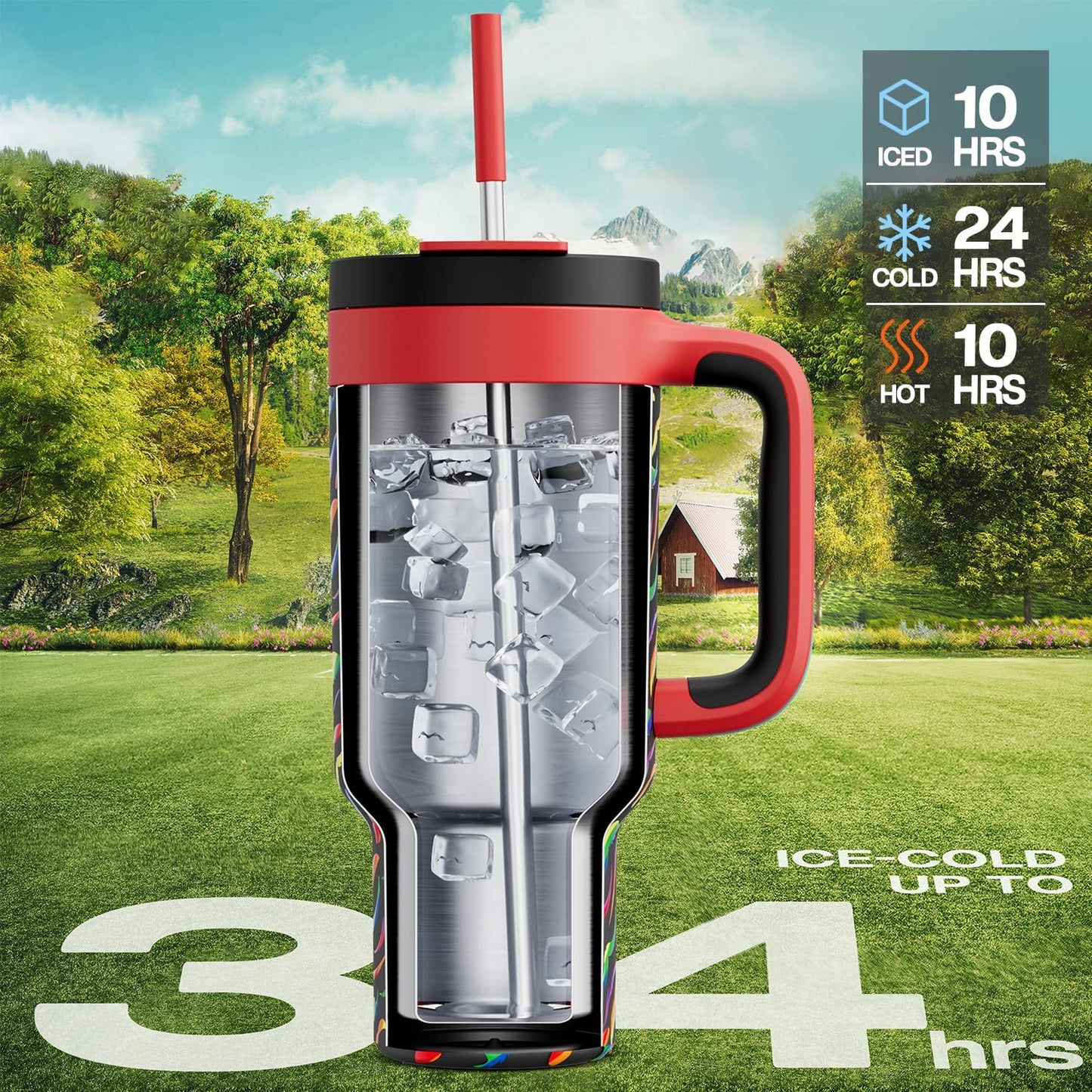 40 oz Tumbler with Handle, 2-in-1 Straw and Sip Lid, Leakproof, Dishwasher Safe, Insulated Stainless Steel Travel Coffee Mug, Keeps Cold for 34 Hours, Fits in Car Cup Holder (Deepsea)
