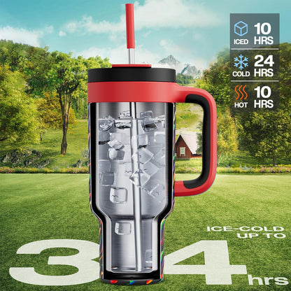 40 oz Tumbler with Handle, 2-in-1 Straw and Sip Lid, Leakproof, Dishwasher Safe, Insulated Stainless Steel Travel Coffee Mug, Keeps Cold for 34 Hours, Fits in Car Cup Holder (Deepsea)