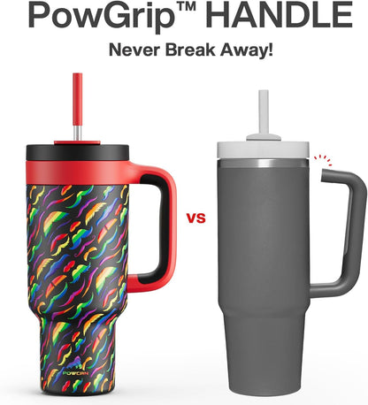 40 oz Tumbler with Handle, 2-in-1 Straw and Sip Lid, Leakproof, Dishwasher Safe, Insulated Stainless Steel Travel Coffee Mug, Keeps Cold for 34 Hours, Fits in Car Cup Holder (Deepsea)