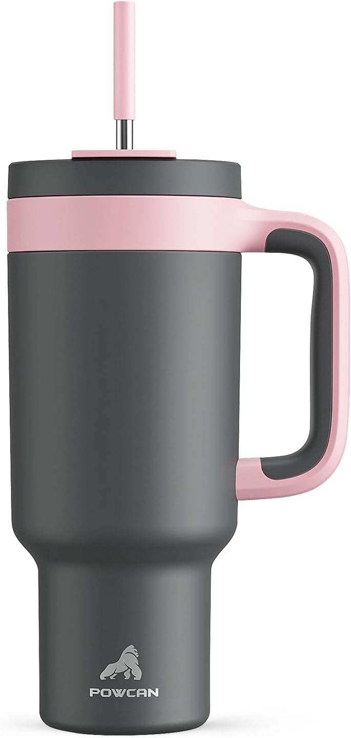 40 oz Tumbler with Handle, 2-in-1 Straw and Sip Lid, Leakproof, Dishwasher Safe, Insulated Stainless Steel Travel Coffee Mug, Keeps Cold for 34 Hours, Fits in Car Cup Holder (Deepsea)