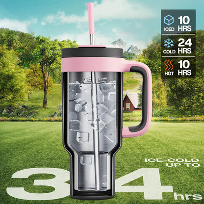 40 oz Tumbler with Handle, 2-in-1 Straw and Sip Lid, Leakproof, Dishwasher Safe, Insulated Stainless Steel Travel Coffee Mug, Keeps Cold for 34 Hours, Fits in Car Cup Holder (Deepsea)