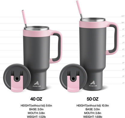 40 oz Tumbler with Handle, 2-in-1 Straw and Sip Lid, Leakproof, Dishwasher Safe, Insulated Stainless Steel Travel Coffee Mug, Keeps Cold for 34 Hours, Fits in Car Cup Holder (Deepsea)