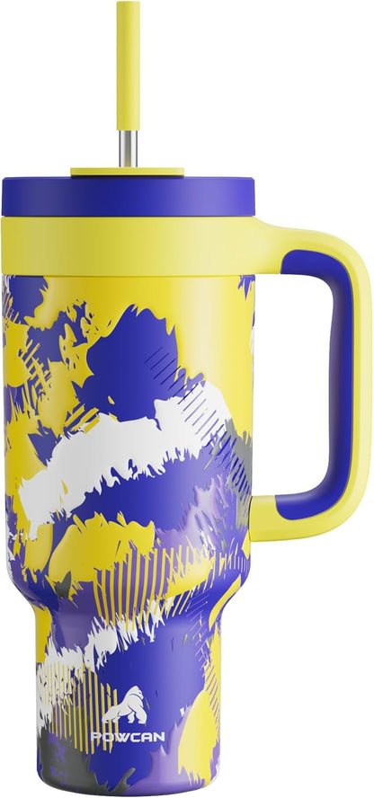 40 oz Tumbler with Handle, 2-in-1 Straw and Sip Lid, Leakproof, Dishwasher Safe, Insulated Stainless Steel Travel Coffee Mug, Keeps Cold for 34 Hours, Fits in Car Cup Holder (Deepsea)
