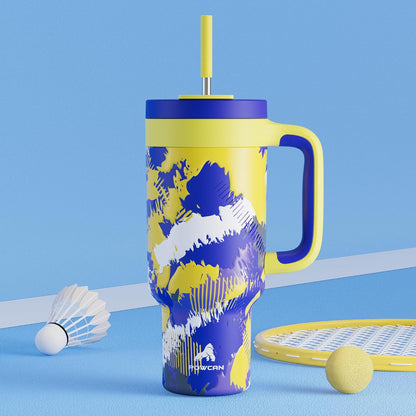 40 oz Tumbler with Handle, 2-in-1 Straw and Sip Lid, Leakproof, Dishwasher Safe, Insulated Stainless Steel Travel Coffee Mug, Keeps Cold for 34 Hours, Fits in Car Cup Holder (Deepsea)