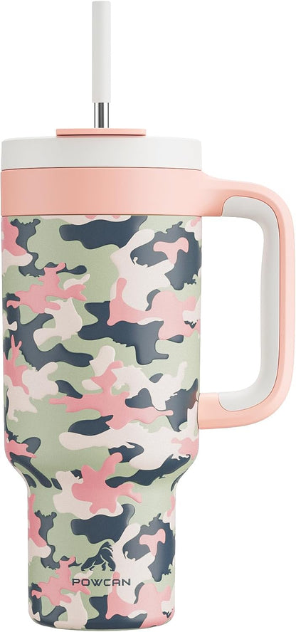 40 oz Tumbler with Handle, 2-in-1 Straw and Sip Lid, Leakproof, Dishwasher Safe, Insulated Stainless Steel Travel Coffee Mug, Keeps Cold for 34 Hours, Fits in Car Cup Holder (Deepsea)
