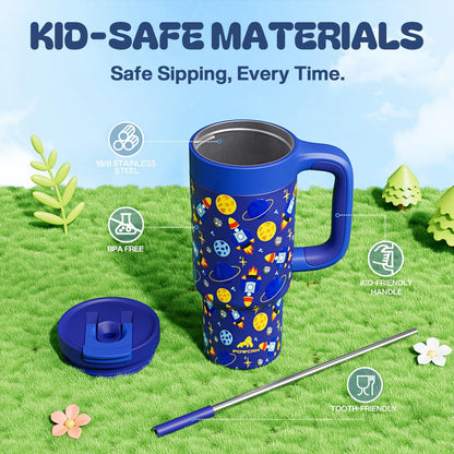 40 oz Tumbler with Handle, 2-in-1 Straw and Sip Lid, Leakproof, Dishwasher Safe, Insulated Stainless Steel Travel Coffee Mug, Keeps Cold for 34 Hours, Fits in Car Cup Holder (Deepsea)