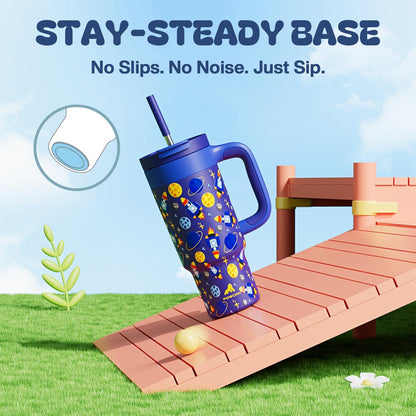 40 oz Tumbler with Handle, 2-in-1 Straw and Sip Lid, Leakproof, Dishwasher Safe, Insulated Stainless Steel Travel Coffee Mug, Keeps Cold for 34 Hours, Fits in Car Cup Holder (Deepsea)