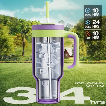 40 oz Tumbler with Handle, 2-in-1 Straw and Sip Lid, Leakproof, Dishwasher Safe, Insulated Stainless Steel Travel Coffee Mug, Keeps Cold for 34 Hours, Fits in Car Cup Holder (Deepsea)