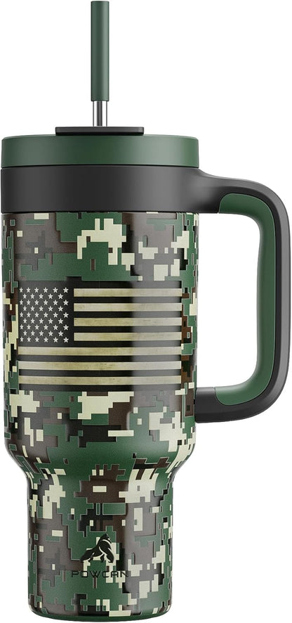 40 oz Tumbler with Handle, 2-in-1 Straw and Sip Lid, Leakproof, Dishwasher Safe, Insulated Stainless Steel Travel Coffee Mug, Keeps Cold for 34 Hours, Fits in Car Cup Holder (Deepsea)